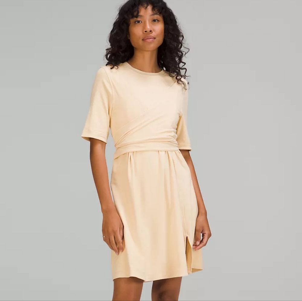 Lululemon Pima Cotton Wrap-Front T-Shirt Dress Prosecco Soft Pastel Medium *